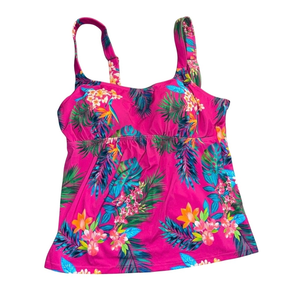 Kim Gravel x Swimsuits For All Pink Tropical Floral Tankini Top Sz 14 Colorful - Picture 2 of 5